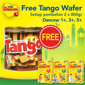 Freee Tango Wafer Setiap Pembelian 2 x 800gr Dancow 1+, 3+, 5+