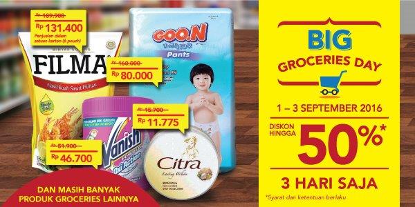 BIG Groceries Day 1-3 September 2016 Diskon Hingga 50%* 3 Hari Saja