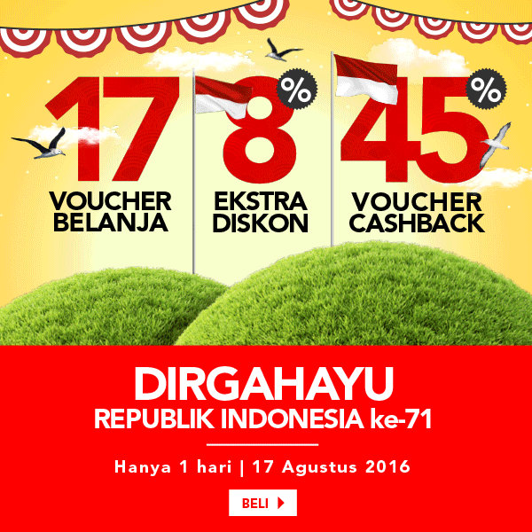 Dirgahayu Republik Indonesia Ke 71 - 17 Voucher Belanja, 8% Ekstra Diskon, 45% Voucher Cashback