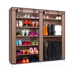 StarHome Shoe Rack 9 Layers with Dust Cover Portable Coklat