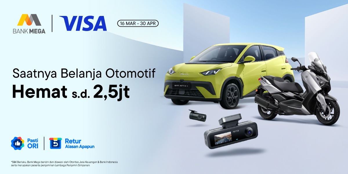 Spesial Otomotif x  Bank Mega Visa Ekstra Diskon 2.5jt