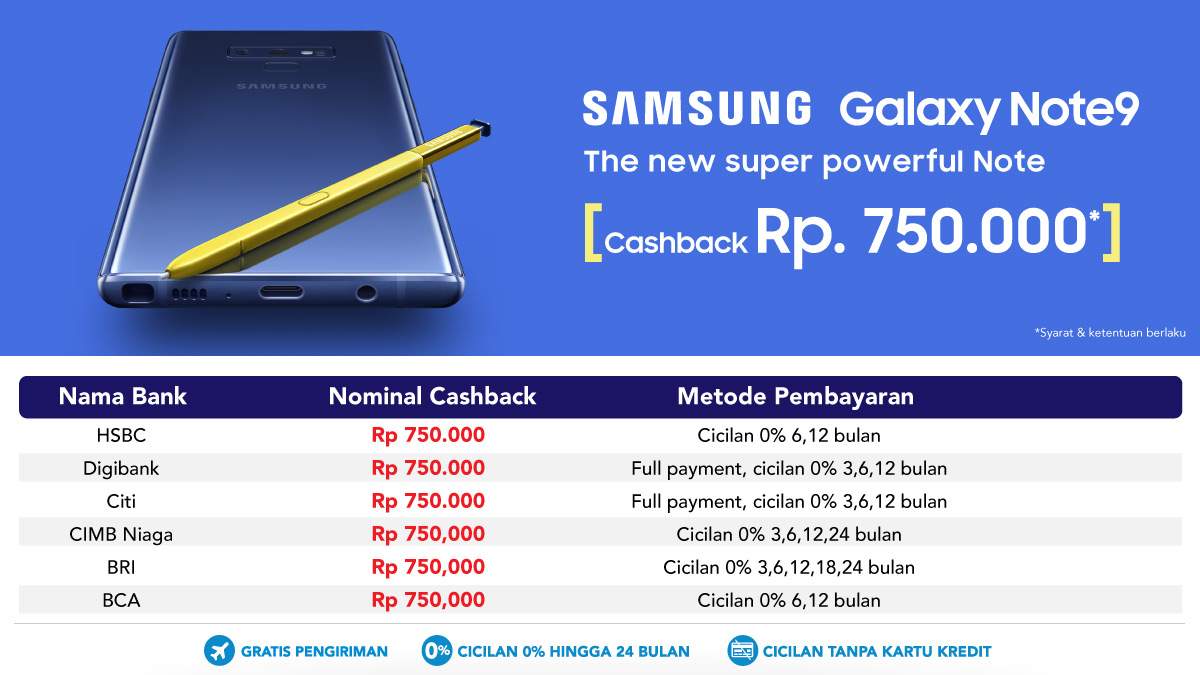 Promo Cashback Beli Samsung Galaxy Note 9 Terbaru  Blibli.com