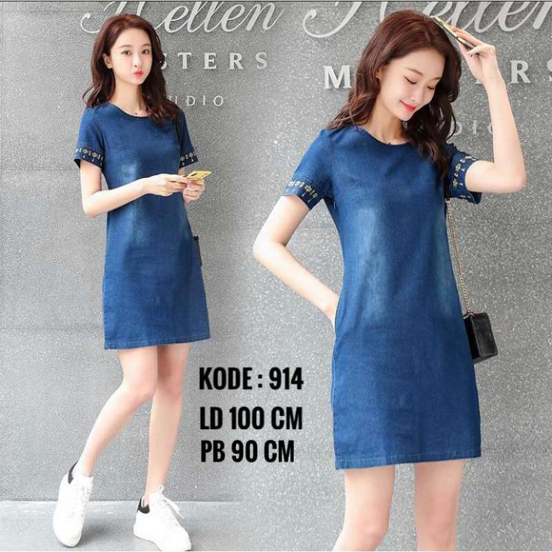 Jual Dress Jeans Wanita Lengan Pendek Bordir Semua Ukuran Multi Color Di Seller Rubby Beauty Indonesia Blibli