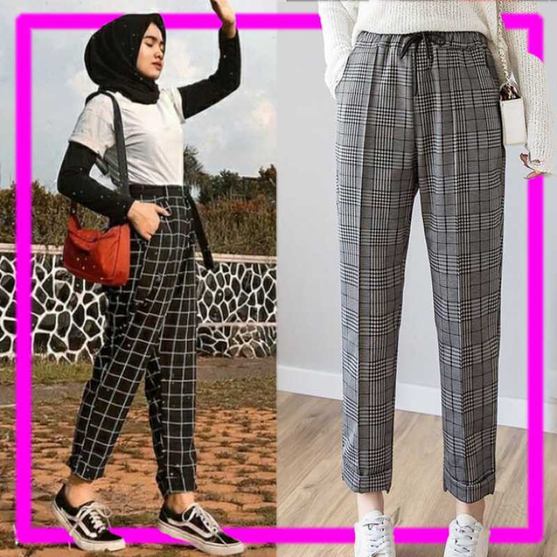 Jual Celana Kotak Zara Wanita Bahan Semi Wol Plaid Pants Kotak