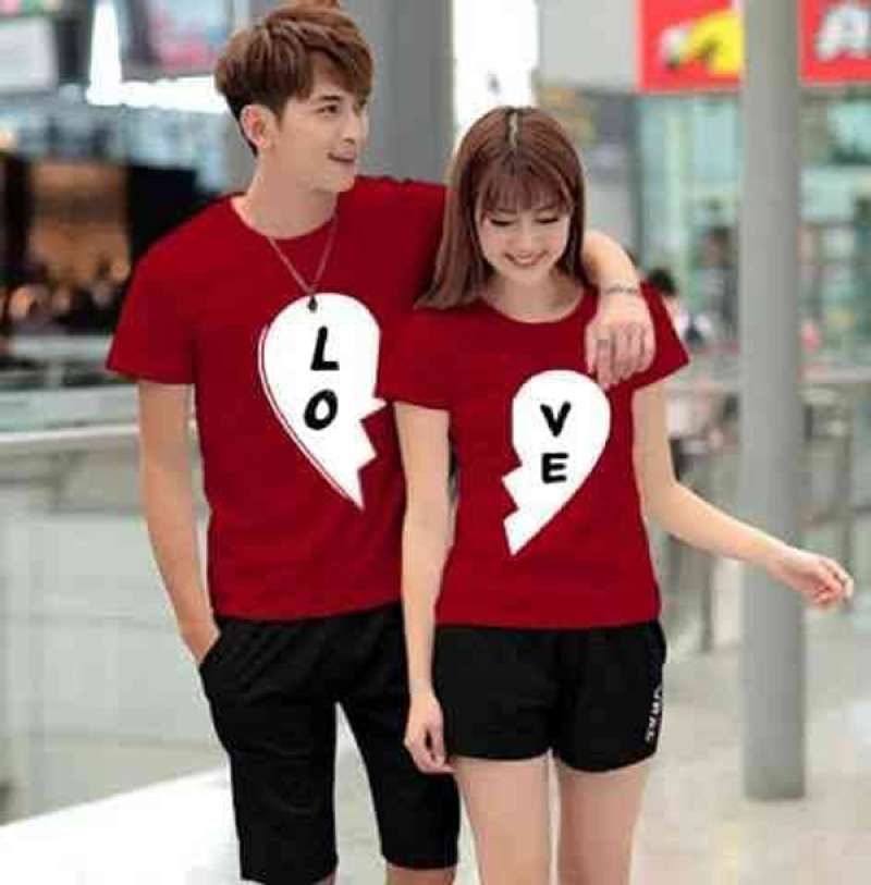 Jual Kaos Couple Pasangan Remaja Kapelan Pacar Kaos Cople Kople Baju Cauple Kopel Black Love Merah 11281 Murah Mei 2021 Blibli