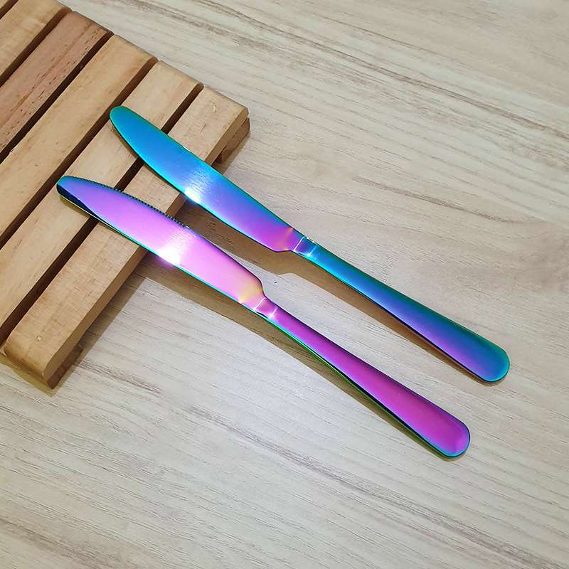 stainless knife cafe pisau makan rainbow