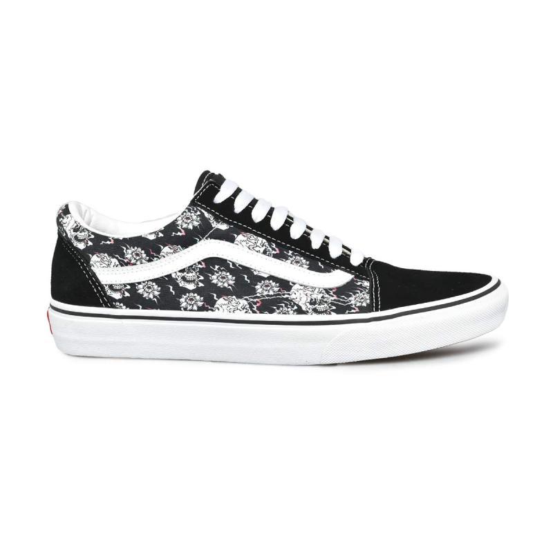 vans old skool skulls black white skate shoes
