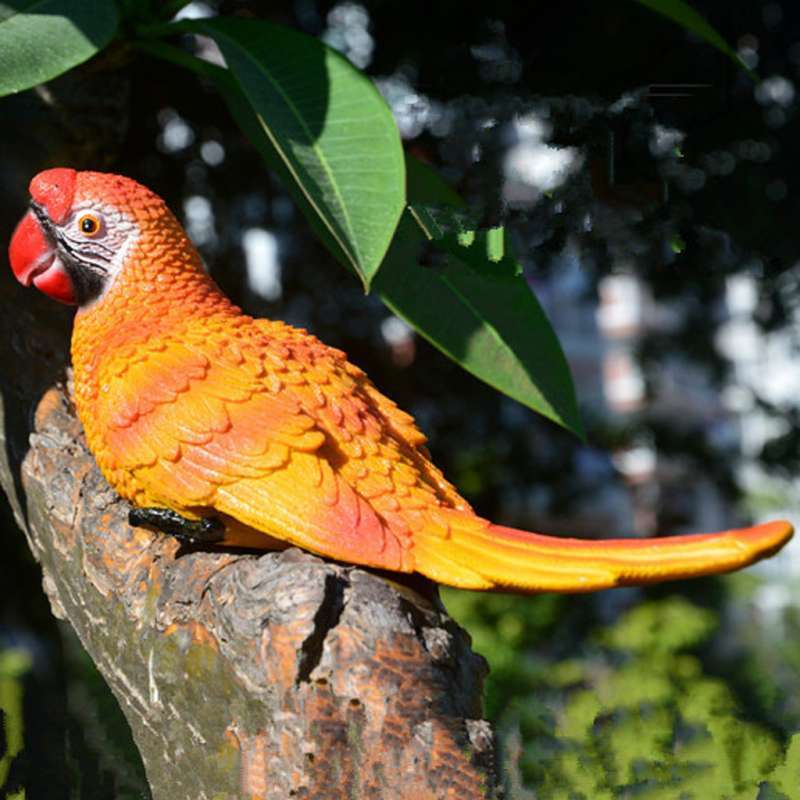 Red Bird Ornament Parrot Statues Realistic Animal Sculpture Art Home Decor B
