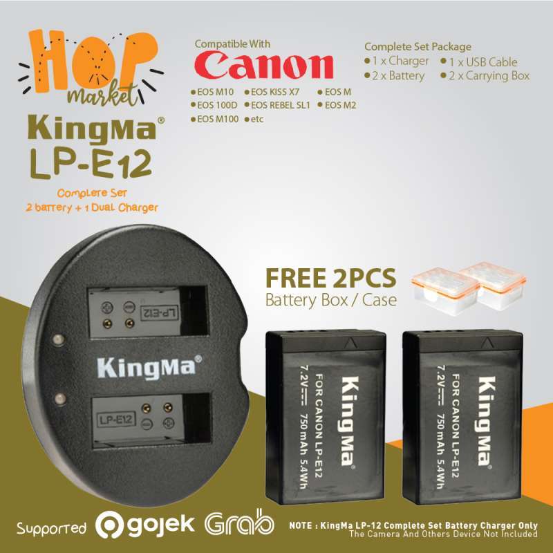 kingma paket complete battery charger set lp e12 baterai canon eos m m2 m10 m50 m100 100d rebel sl1
