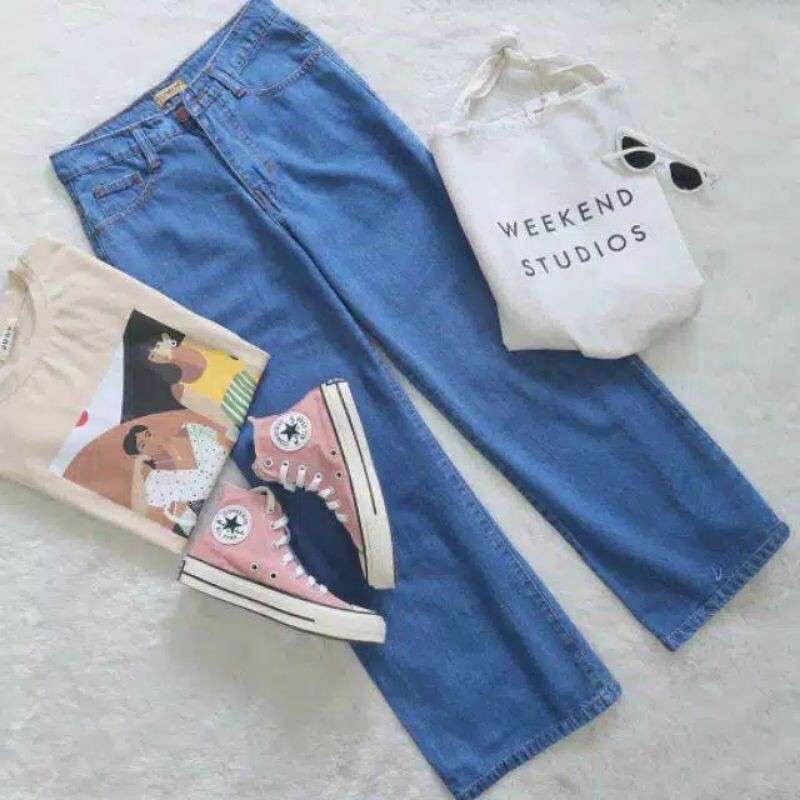 Jual HIGHT WAIST KULOT JEANS WANITA 
