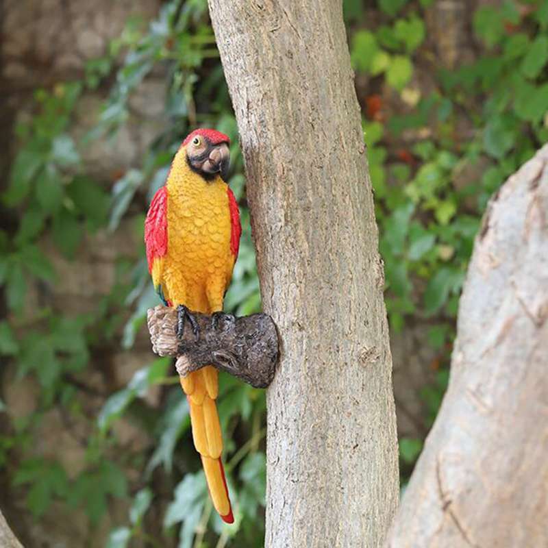 2pcs Resin Parrot Ornament Figurine Artificial Bird Tree Hanging Ring Decor 