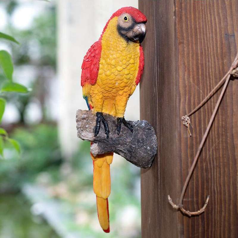 Red Bird Ornament Parrot Statues Realistic Animal Sculpture Art Home Decor B