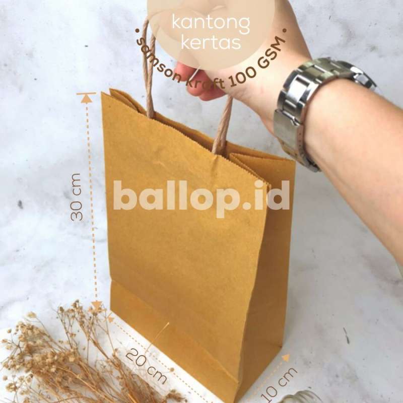 Jual SOS Paper Bag Tali 20 10 30 CM Tas Karton Roti Kue Coklat