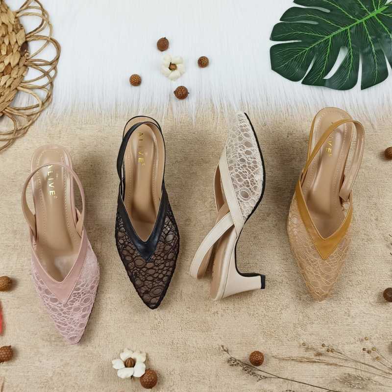 Alive Heels Platform Mesh Brukat Sepatu 