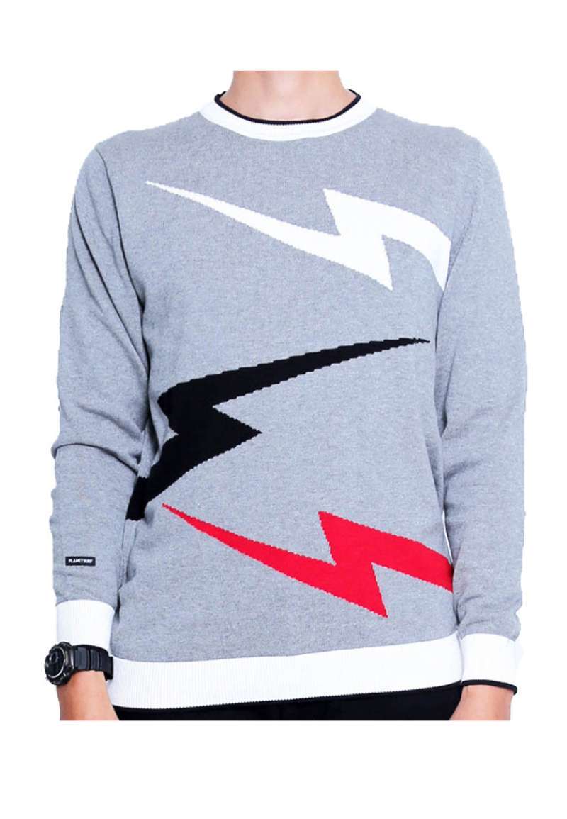 Planet surf sweater pria lengan panjang grey Thunderclap 192E