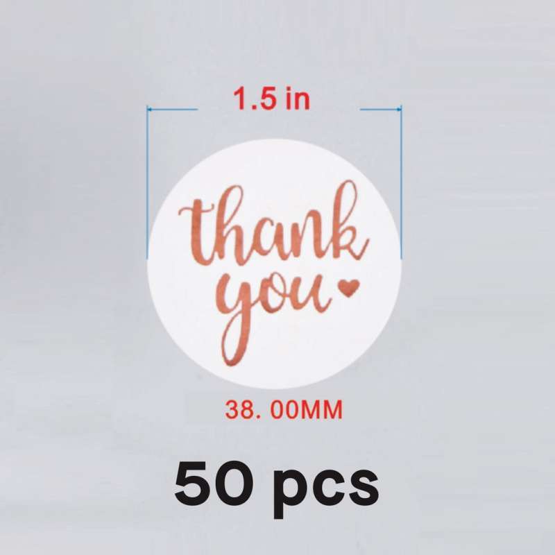Sticker Label Thank You White Rose Gold Foil Stiker Tag Segel Amplop  Undangan Bingkisan Paket Kado 1,5 inch 3,8 cm