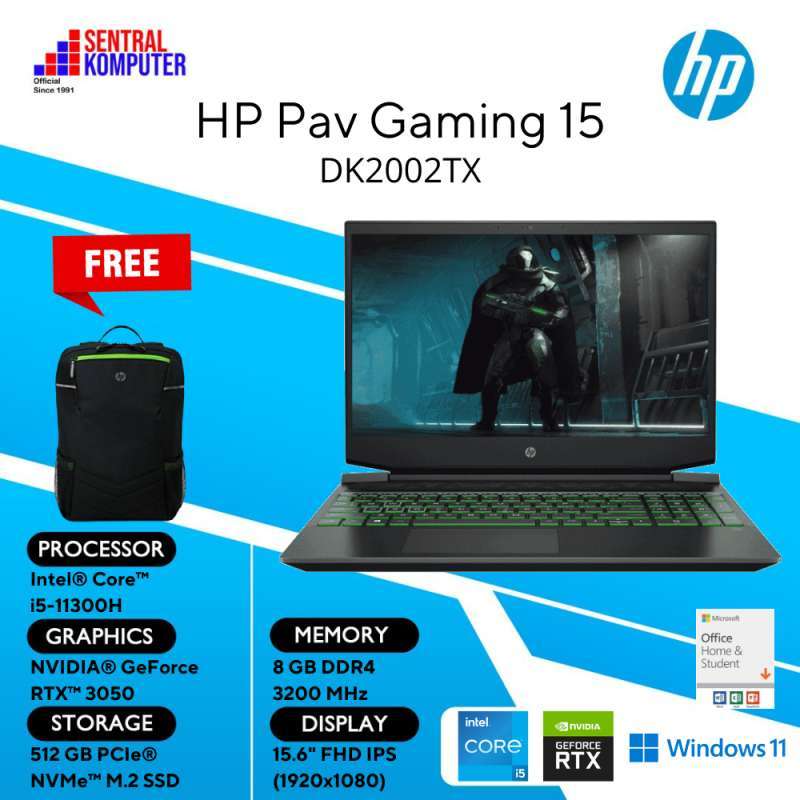 HP Pavilion Gaming Laptop 15-dk2002TX dengan Intel i5, RTX 3050, 8GB RAM, dan 512GB SSD, Ideal untuk Gamers dengan Layar 15.6 FHD dan Windows 11