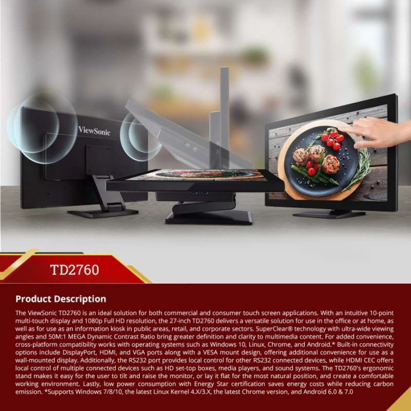 Jual ViewSonic 27? Touch Monitor TD2760 