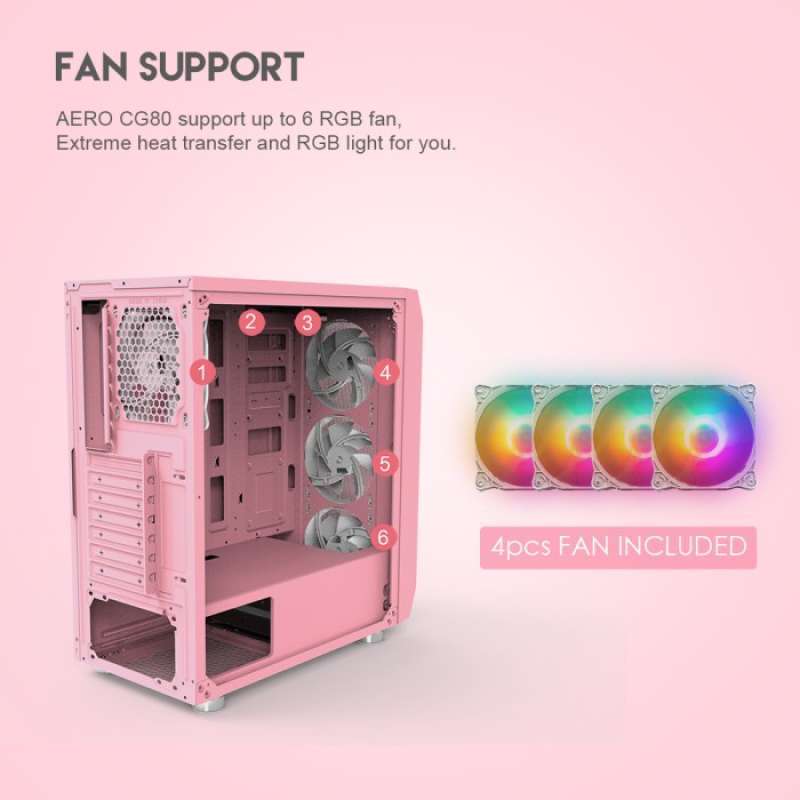 PC Gaming Case PINK FREE 4 FAN RGB 