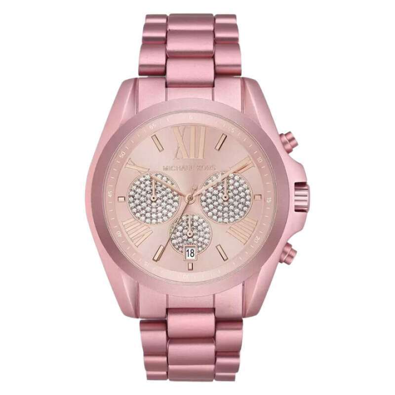 Jam Tangan Wanita Michael Kors Bradshaw MK6752 Chronograph Ladies Pink Crystal Dial Pink Aluminum Strap MK6752 Original