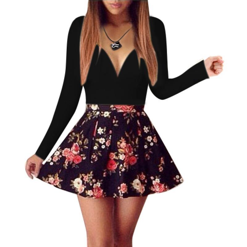 Sleeve Floral Print Women Mini Dress 