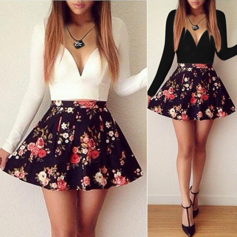 Sleeve Floral Print Women Mini Dress 