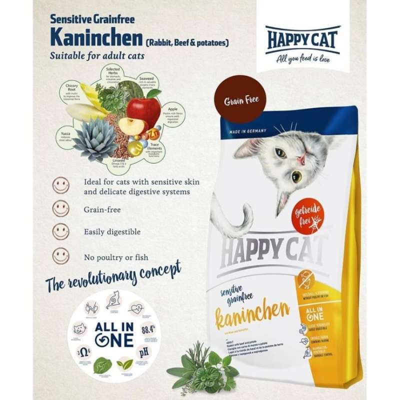 Jual Happy Cat Sensitive Grainfree Rabbit 300gr Makanan Kucing