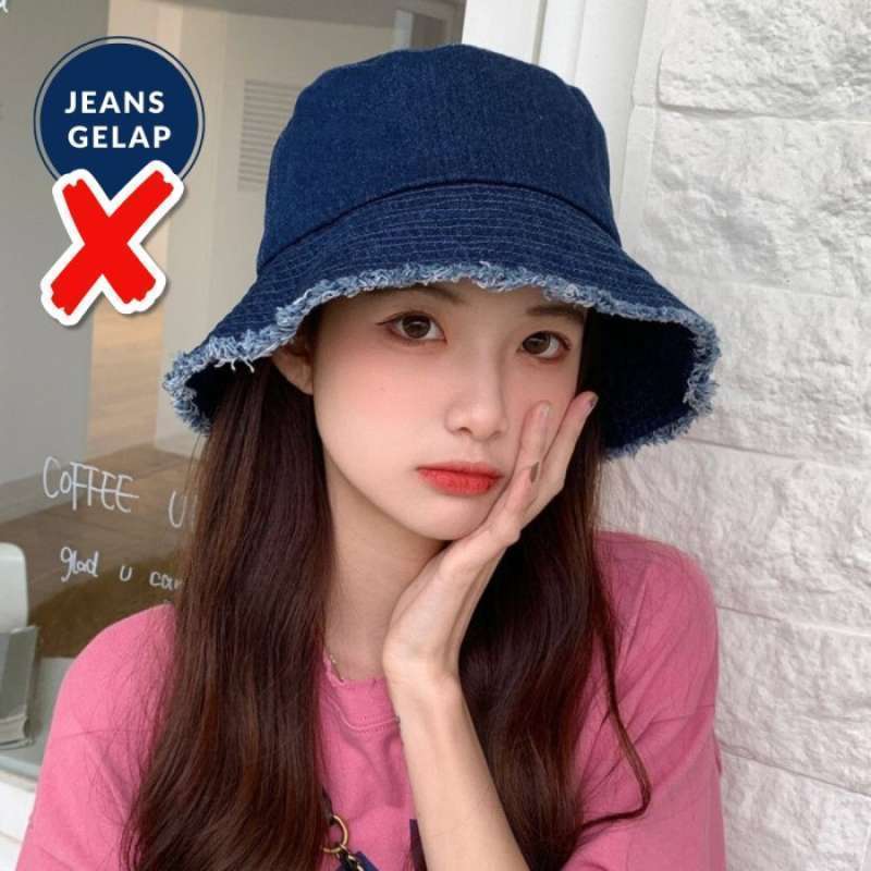 Topi Bucket Hat Jeans Cowok Cewek Korea 