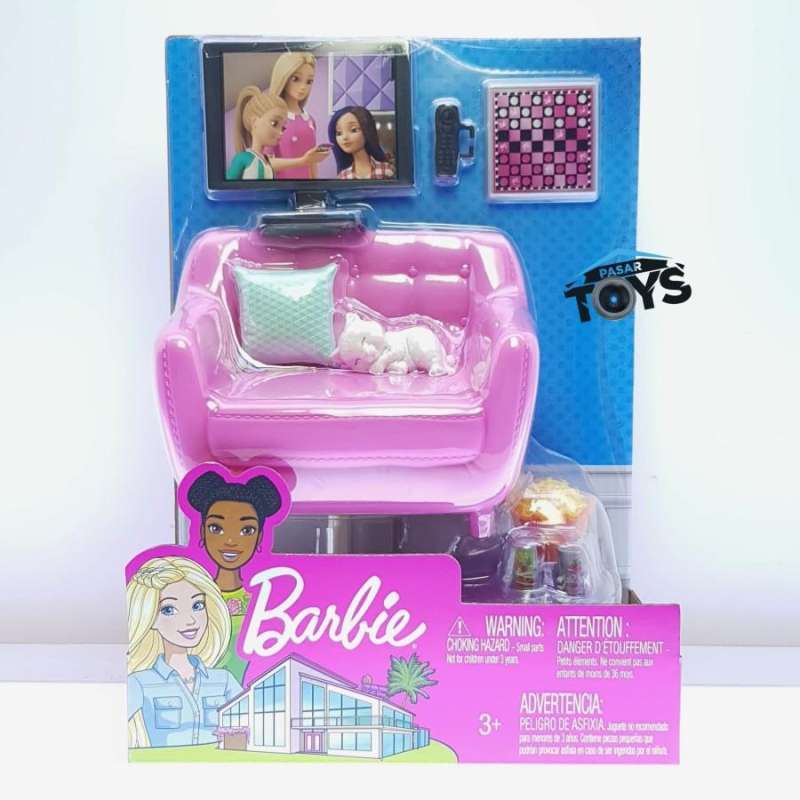 Barbie indoor furniture living room set with kitten sales