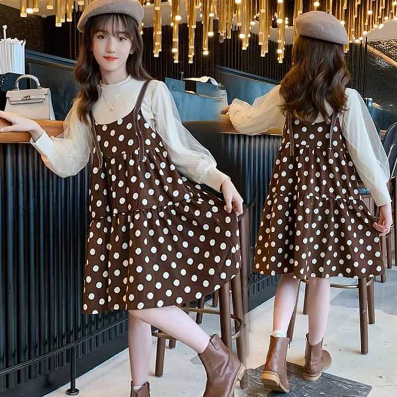 Jual Setelan Overall Dress Anak Perempuan Polkadot 120 5 6T