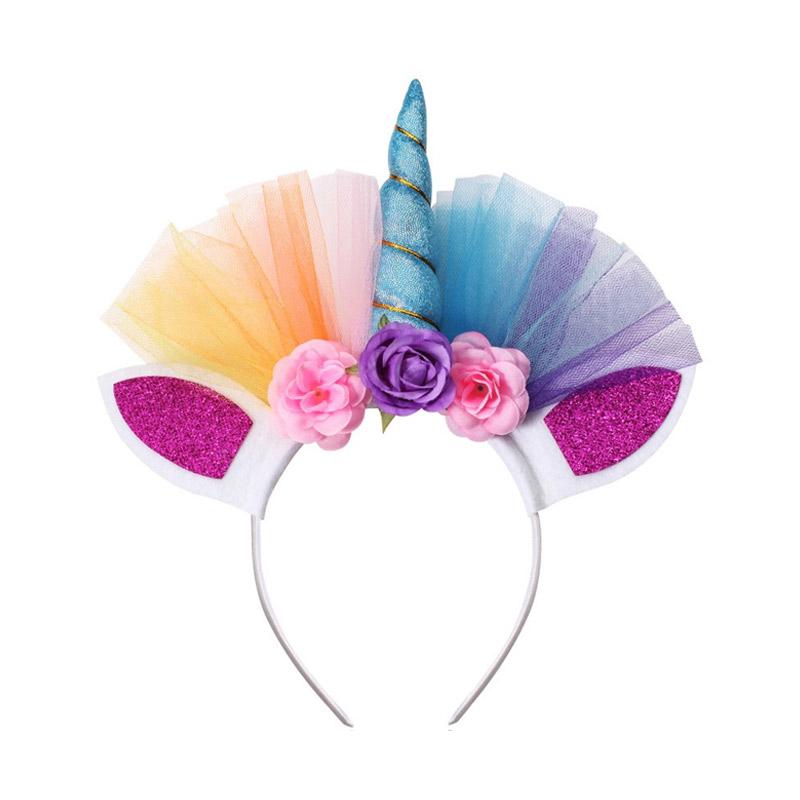 Jual Eds Princess Party Elastic Flower Lace Unicorn Horn Headbands