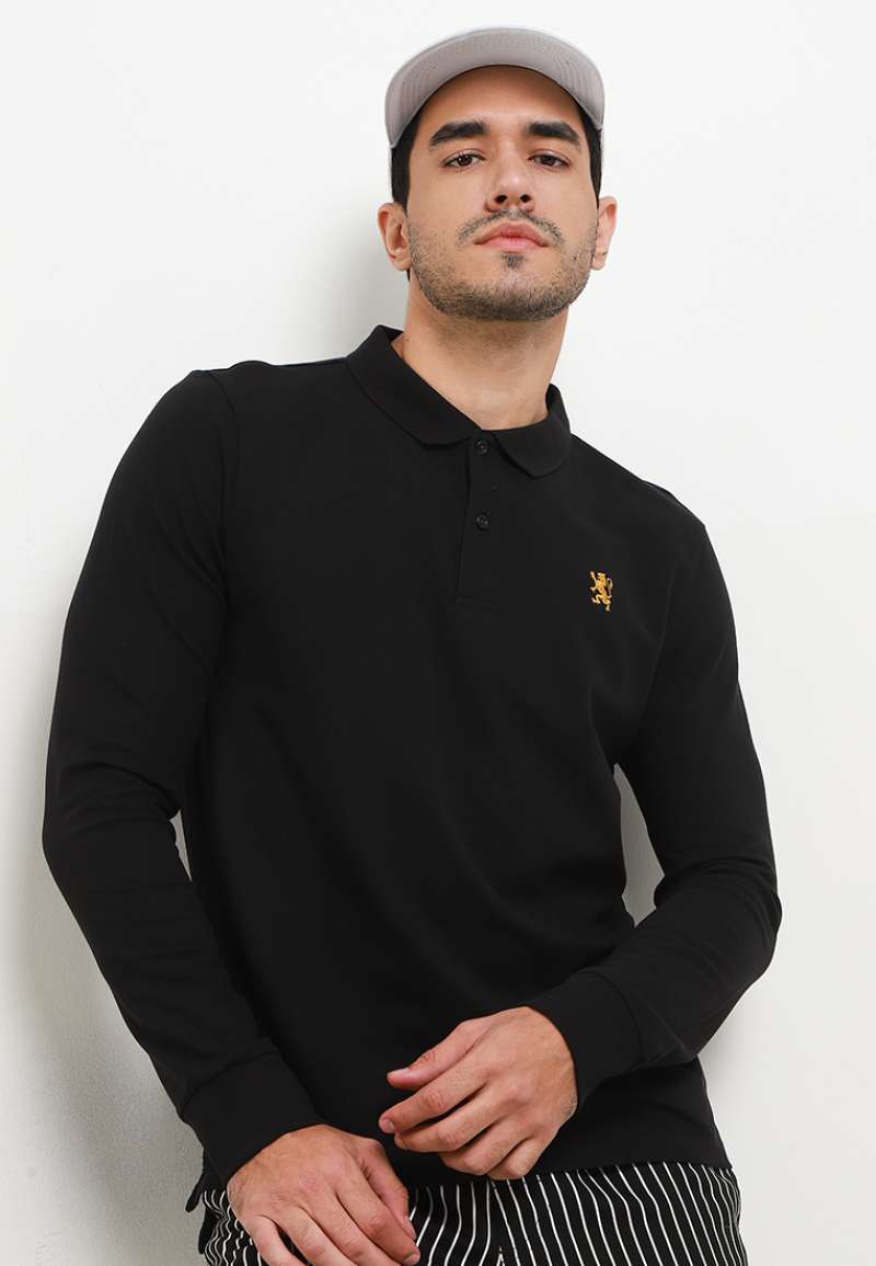 Promo Giordano Men s Small Lion Long Sleeve Polo Signature Black