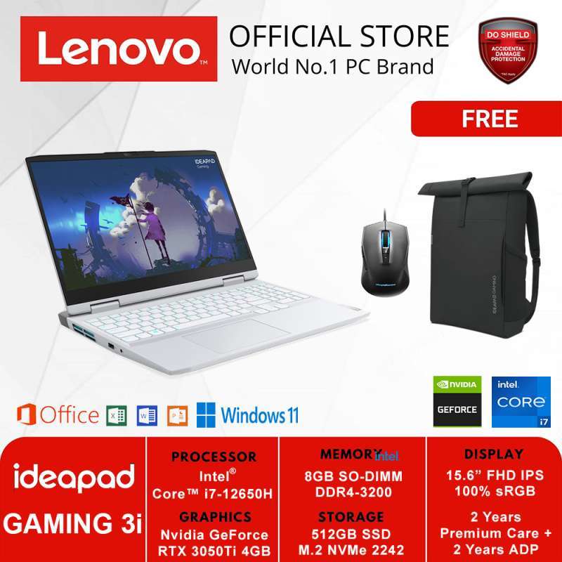 LENOVO IDEAPAD GAMING 3i 15IAH7 8CID CORE i7-12650 8GB RTX 3050Ti 4GB 8GB  512GB WIN11 WHITE