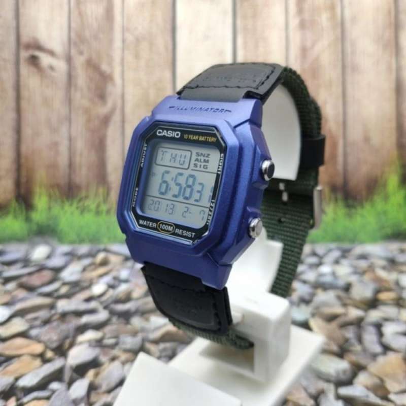 Jam Tangan Pria CASIO Strap Kanvas Hijau W 800HM 3A Custom Original