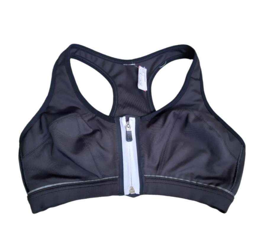 Sport Bra Black Front Zipper White Label