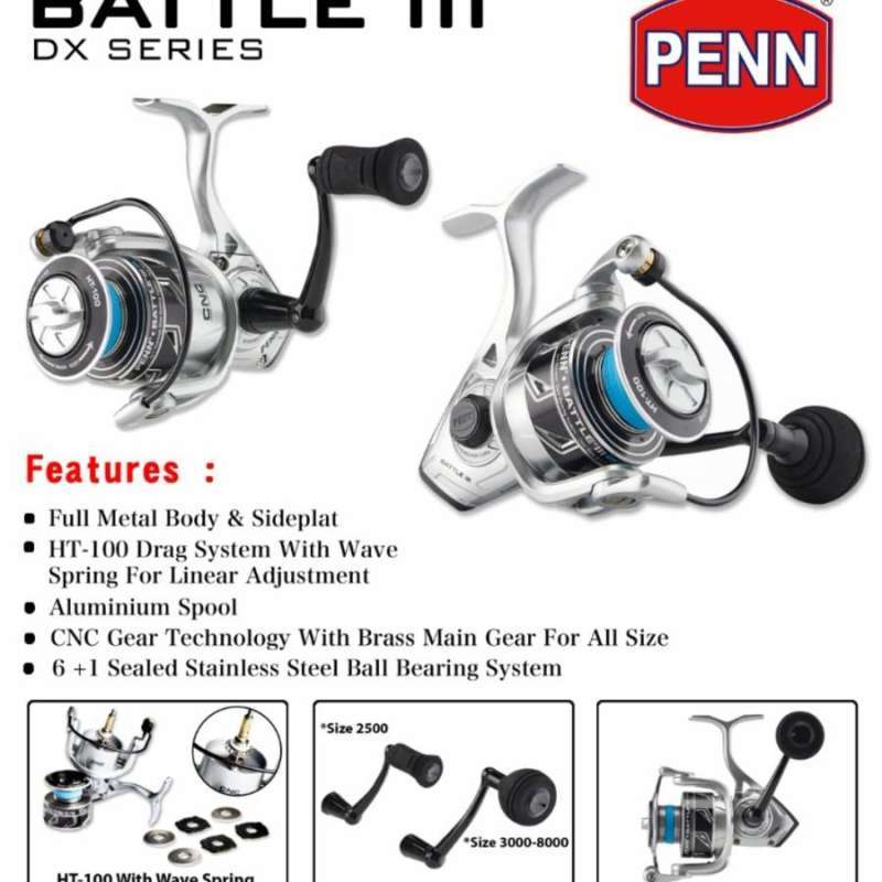 reel penn battle III dx series silver 5000 6000 power handel