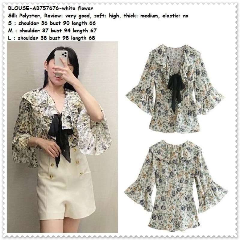 AB757676 Baju Atasan Pita Wanita Kemeja Ruffle Blouse Korea Import