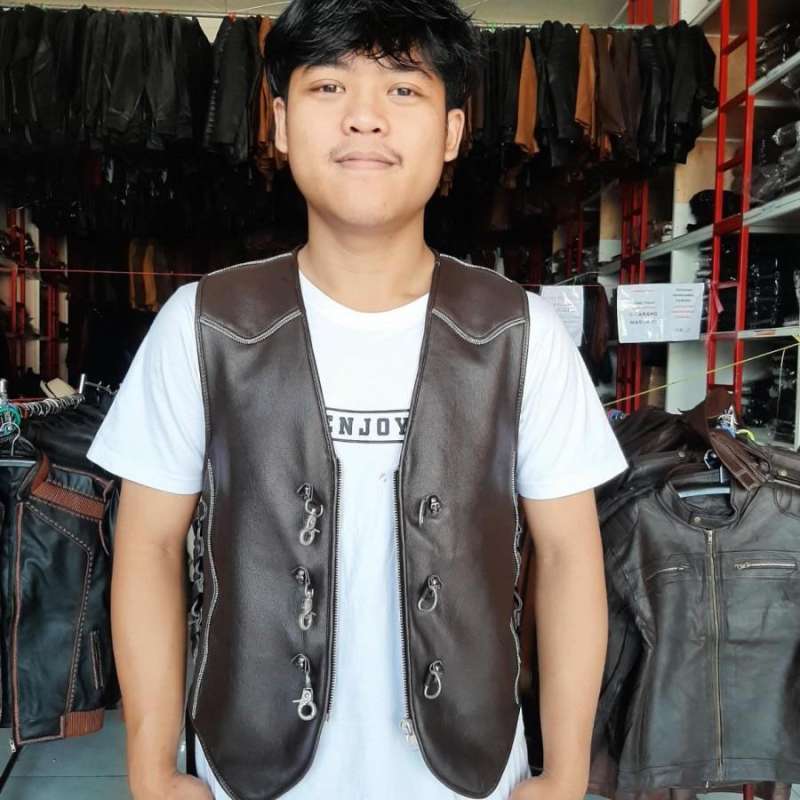 Vest kulit biker shop