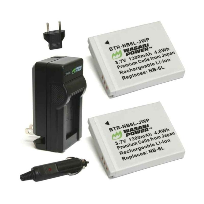 wasabi power battery for canon nb 6l nb 6lh 2 pack with charger