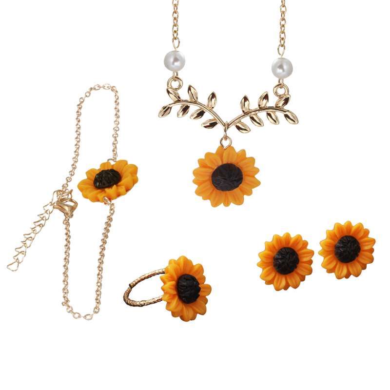 Jual Bluelans 5pcs Set Fashion Sunflower Pendant Necklace Stud Earrings Ring Bracelet Jewelry Gold Maret 2021 Blibli - Sunflower Pendant Necklace