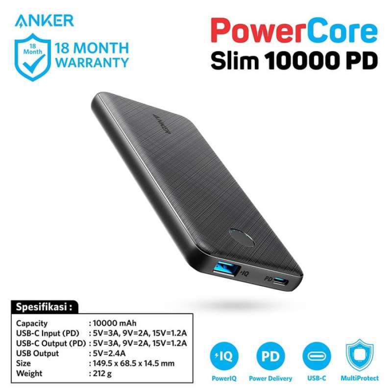 powerbank anker powercore slim 10000 pd black a1231