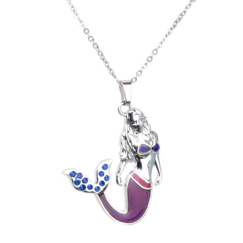 Jual Blue Crystal Mermaid Mood Necklace Color Changing Pendant
