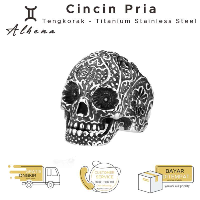 Jual Alhena Cincin Pria Tengkorak Titanium Asli Anti Karat Keren Mewah Skull Ring Vintage Terbaru 2020 Online November 2020 Blibli Com