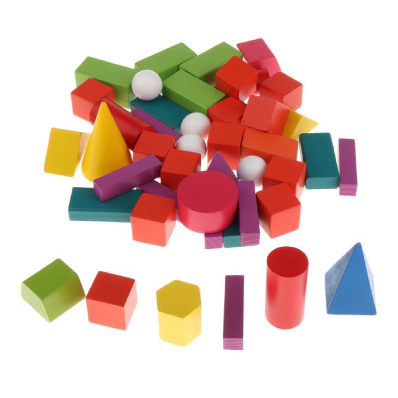 Promo 45X 3D Shapes Geometric Solids Wooden Montessori Toys Math Games Toys Blocks Di Seller Homyl - China | Blibli