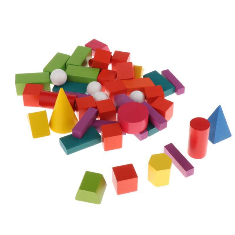 Promo 45X 3D Shapes Geometric Solids Wooden Montessori Toys Math Games Toys Blocks Di Seller Homyl - China | Blibli