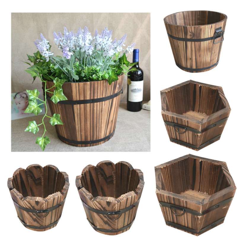 Jual 5 Pack Wooden Barrel Pot Planter Outdoor Garden Plant Flower Bucket Rustic Decor Online September 2020 Blibli Com