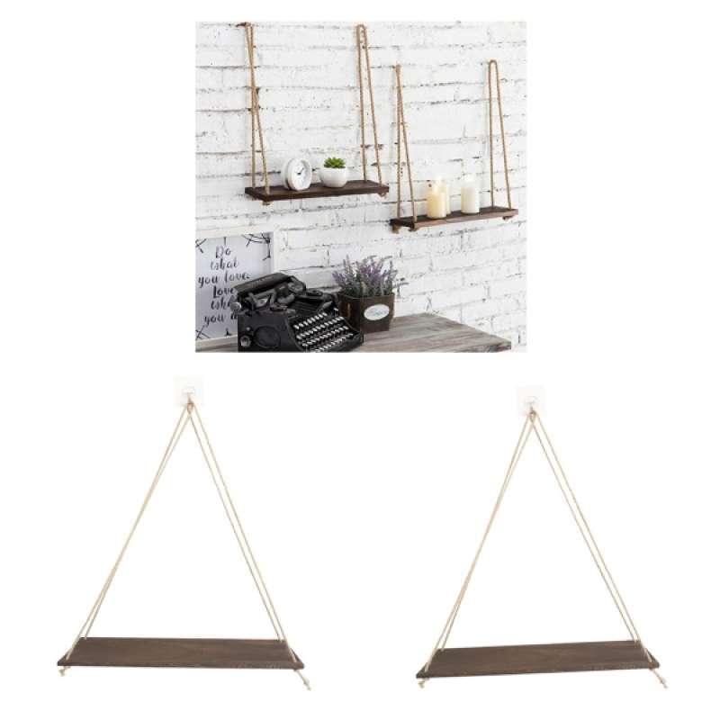 Jual 2pcs Wall Mounted Shelves Garden Hanging Rack W Rope Bathroom Decor Wood Online Januari 2021 Blibli