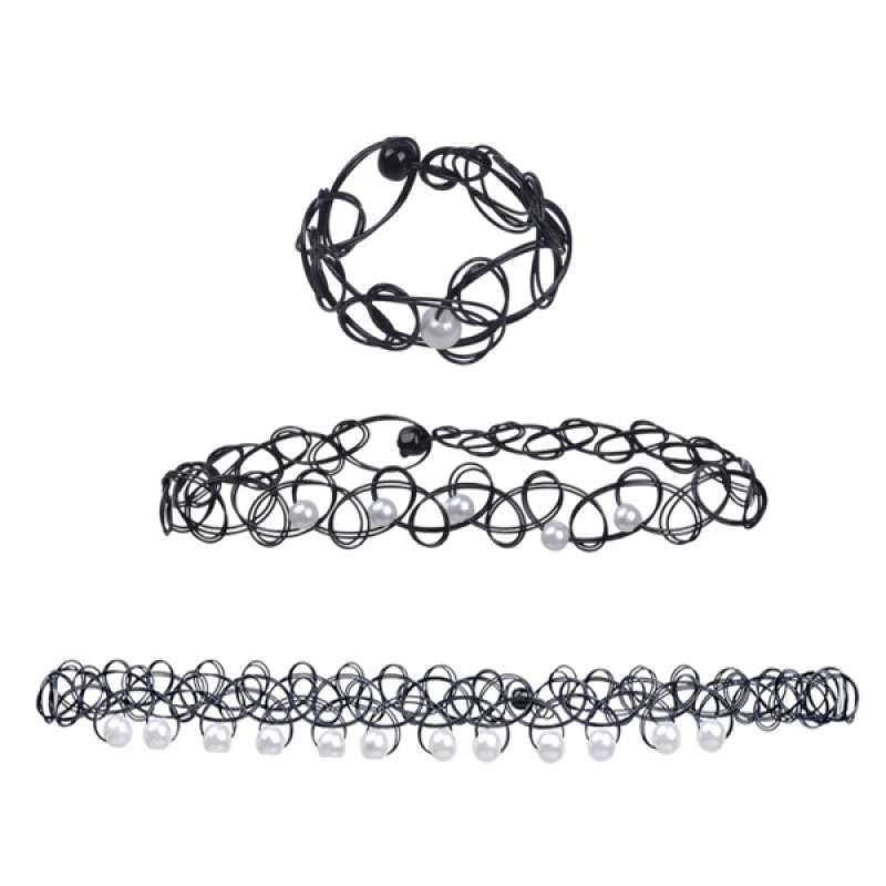 Jual Punk Rock Boho Tattoo Choker Elastic Stretch Necklace Ring Bracelet Jewellery Set For Women Online Januari 2021 Blibli