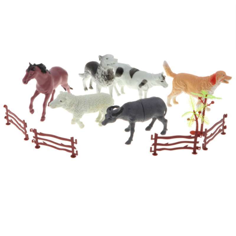 Jual 6pcs Plastic Farm Animals Small Sheep Dog Cow Cattle Wolf Horse Figures Toy Online Januari 2021 Blibli
