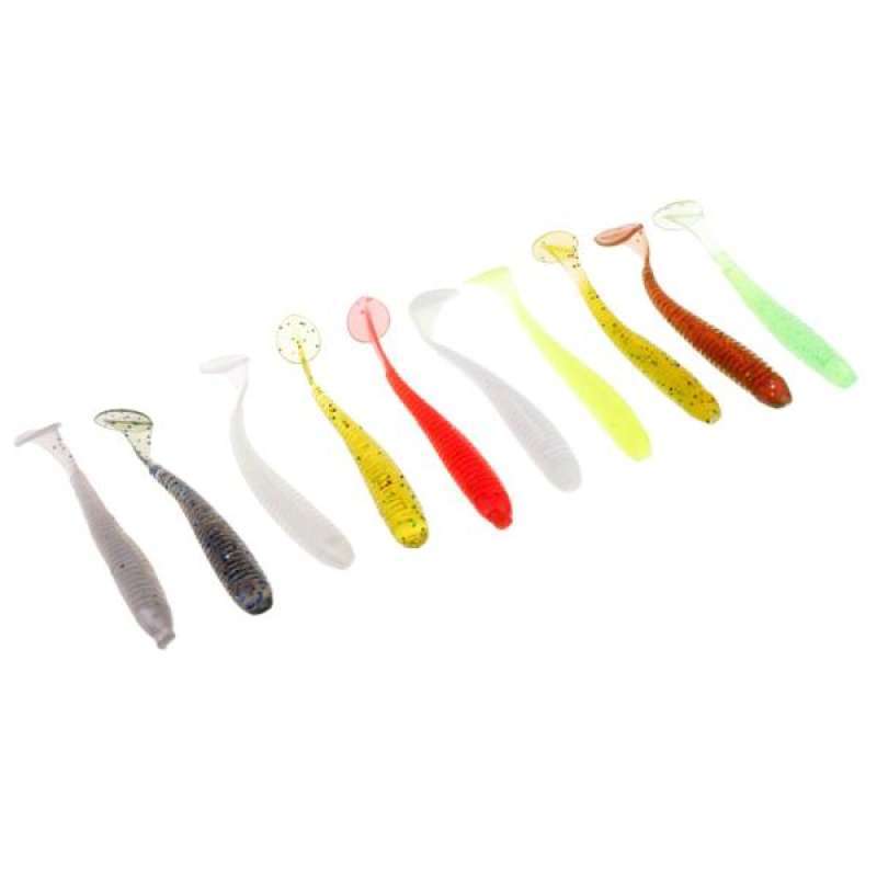 10pcs Lifelike T Tail Soft Worm Fishing Lures Grub Jig Head Baits Earthworm